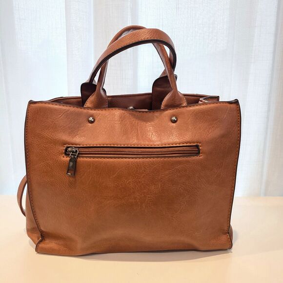 Vegan Leather Medium Satchel Crossbody Tan. Preppy Twee Classic Heritage Scandi - Picture 2 of 9
